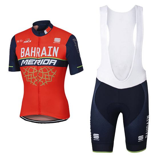 Bahrain Merida Kurzarmtrikot 2017 und Kurze Tragerhose rojo und shwarz